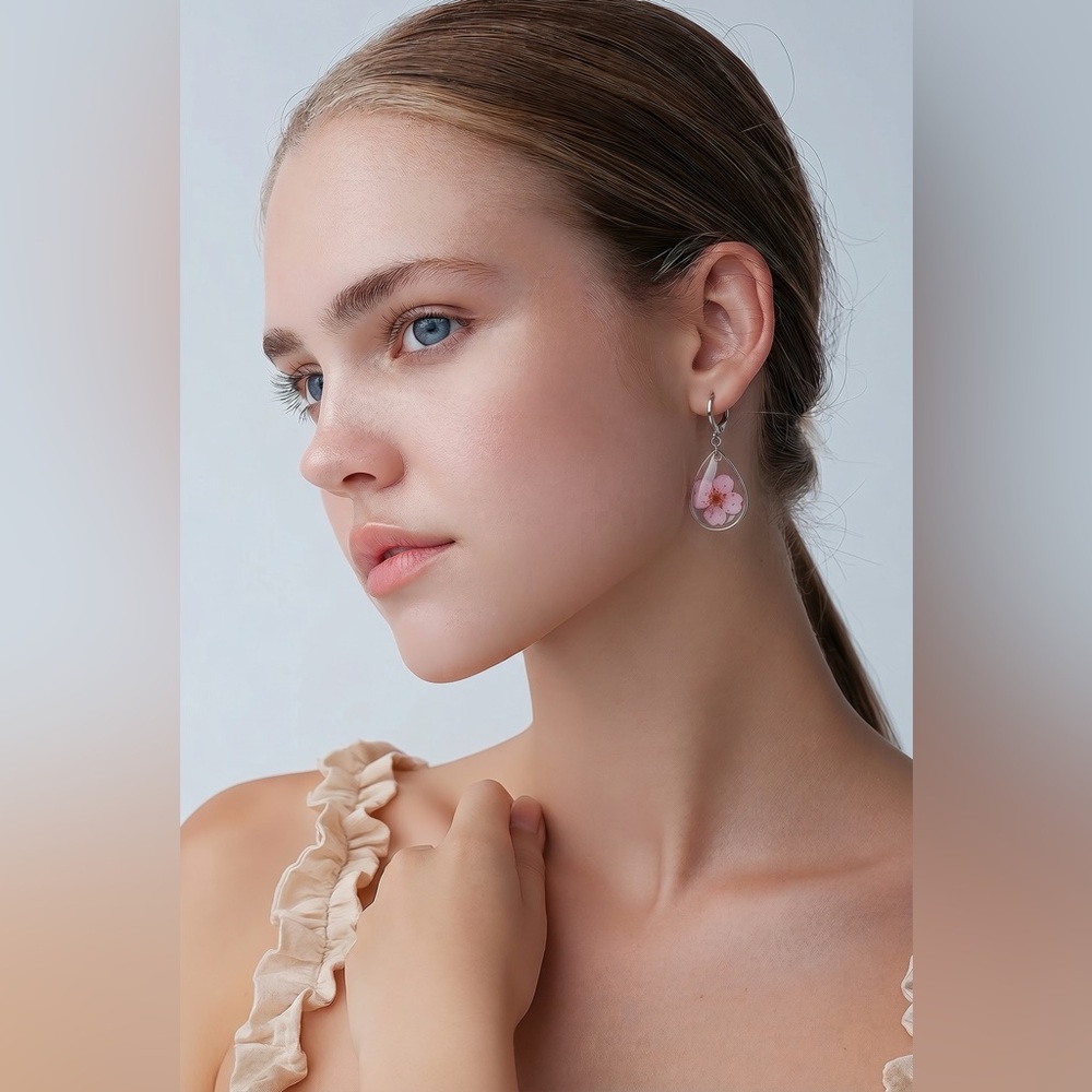 Delicate Dangle Pink Cherry Blossoms Pink Floral Teardrop Earrings Women Jewelry